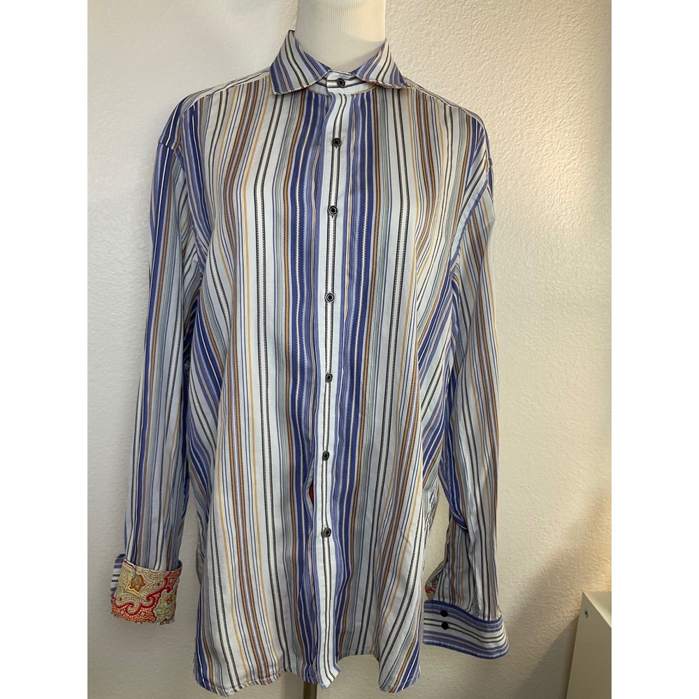 Robert Graham‎ Knowledge Wisdom Truth Striped Cotton Shirt Button Down L
